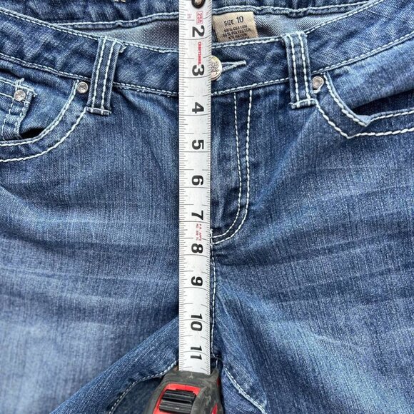 3/$15 y2k Dark wash denim shorts with silver embellishments and frayed hem grung - Picture 5 of 6